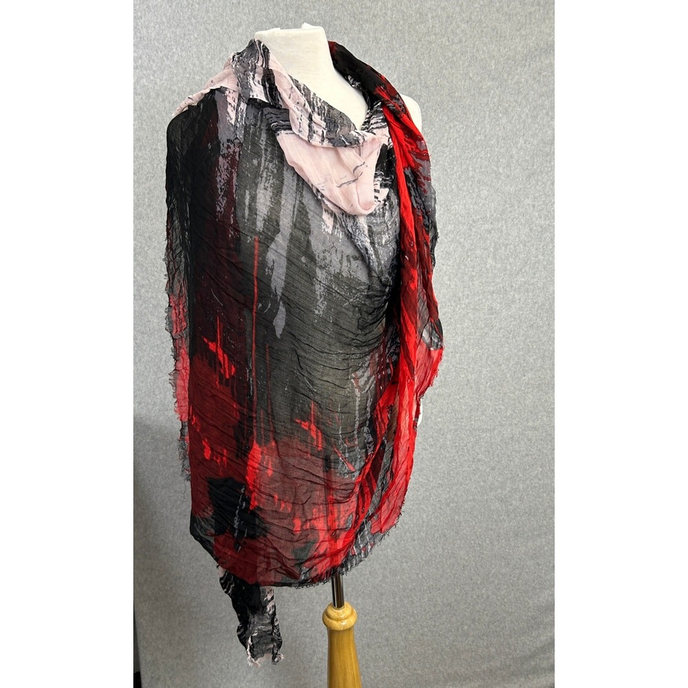 Blue Pacific Scarf Red Black Cashmere Silk Blend Wrap Whimsigoth Lightweight